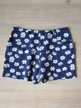 Vintage Agnès B. Paris Bergdorf Goodman Blue White Floral Shorts Womens Size 40